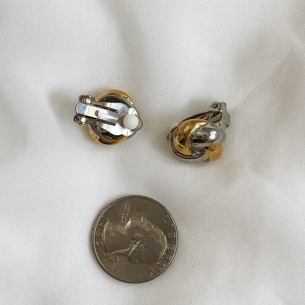 VTG Silver Gold Woven Knot Earrings